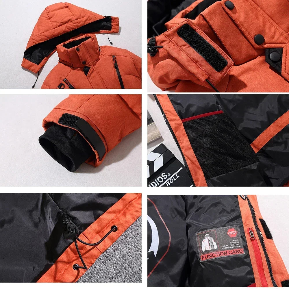 Men's Outdoor Mountain Ski Jacket Windproof Snow Costume Sports Snowboard Clothing Winter Warm Down Ski Suit Men