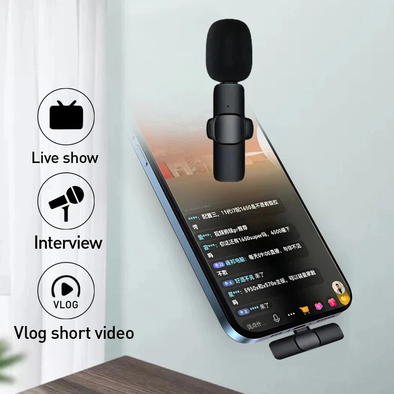 Lavalier Microphone 2.4G Wireless Portable Audio Video Recording Mini Mic for iPhone Android Live Broadcast Gaming Phone