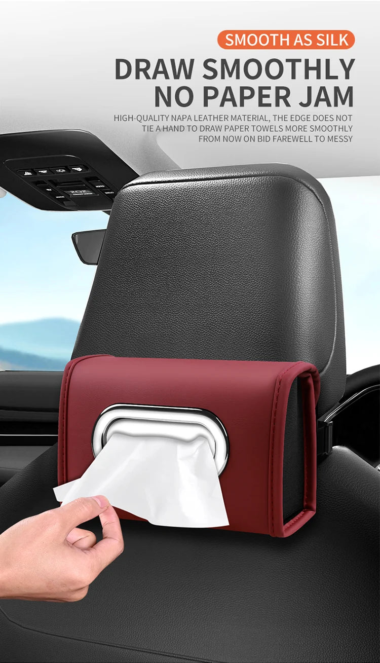 Toyota car tissue box holder flip-top design hanging car seat back tissue box PU leather high quality