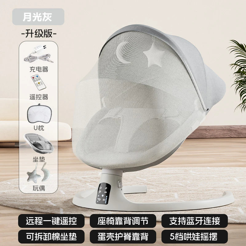 Baby Electric Rocking Chairs,Baby Bouncers Bluetooth & USB Music Baby Swing Electric 180° Rotating Seat, Multi Speed Baby Rocker