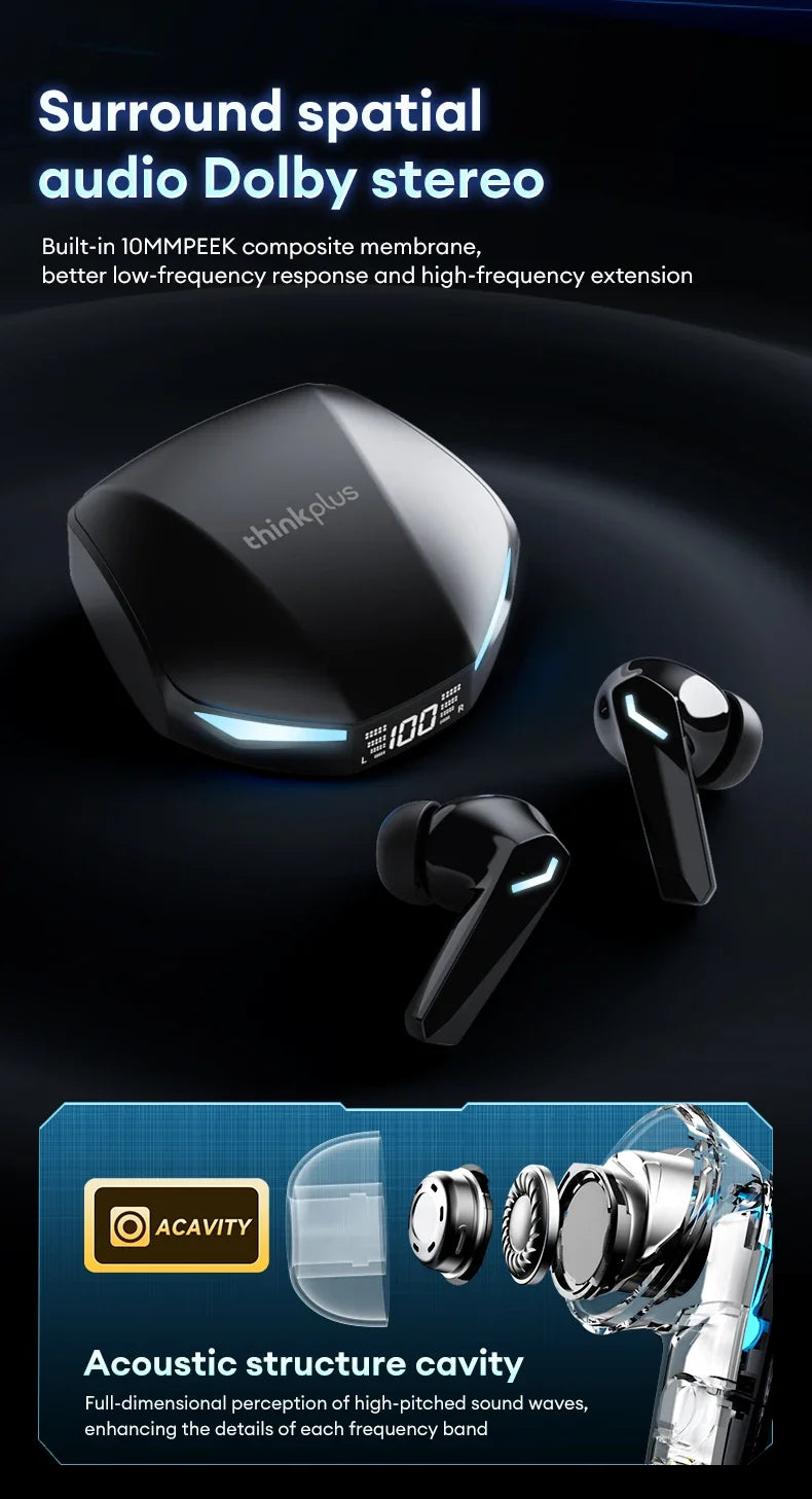 Original Lenovo GM2 Pro Max XT53 Bluetooth Earphones TWS Wireless Headphones Game Sport Headset Noise Cancelling Music Earbuds
