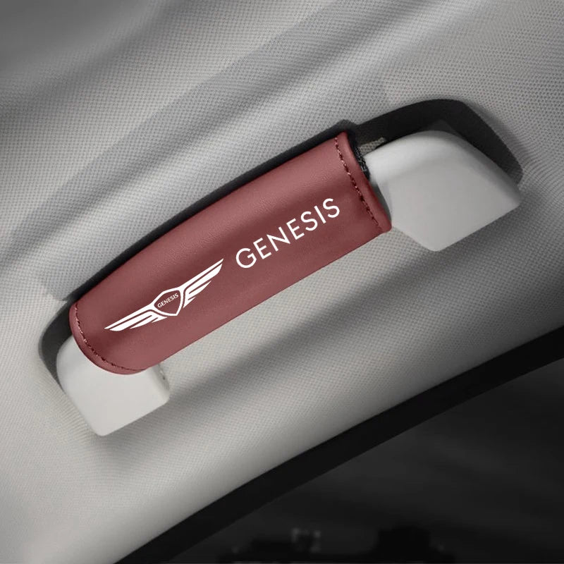 Leather Car Roof Armrest Pull Cover Handle Gloves Protection Car Accessories For Genesis Coupe Logo G70 G90 G80 GV60 GV70 GV80