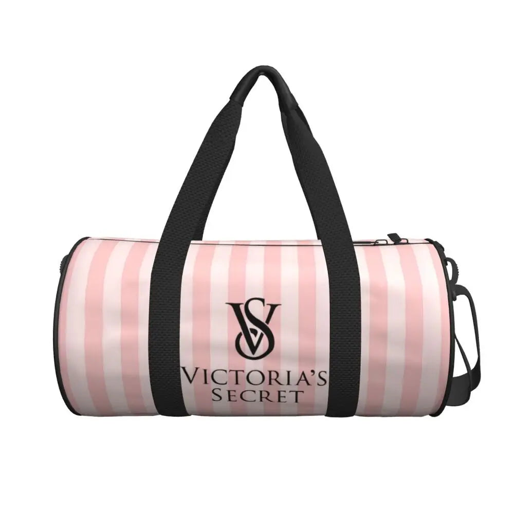 Pink White Stripe Round Capacity Travel Duffel Bag Male Female Large-Capacity Hand Luggage Sports Fitness Bag Travel Package