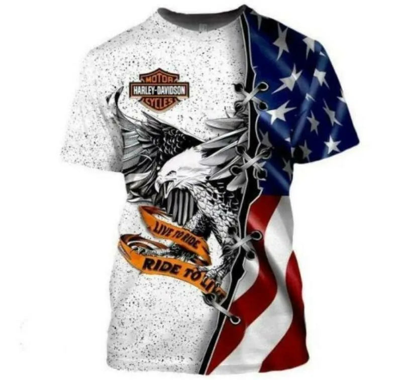 For Harley Davidson European and American Trend Street Motorcycle Tough Man Motorcycle Cotton Printed Short Sleeve High Quality