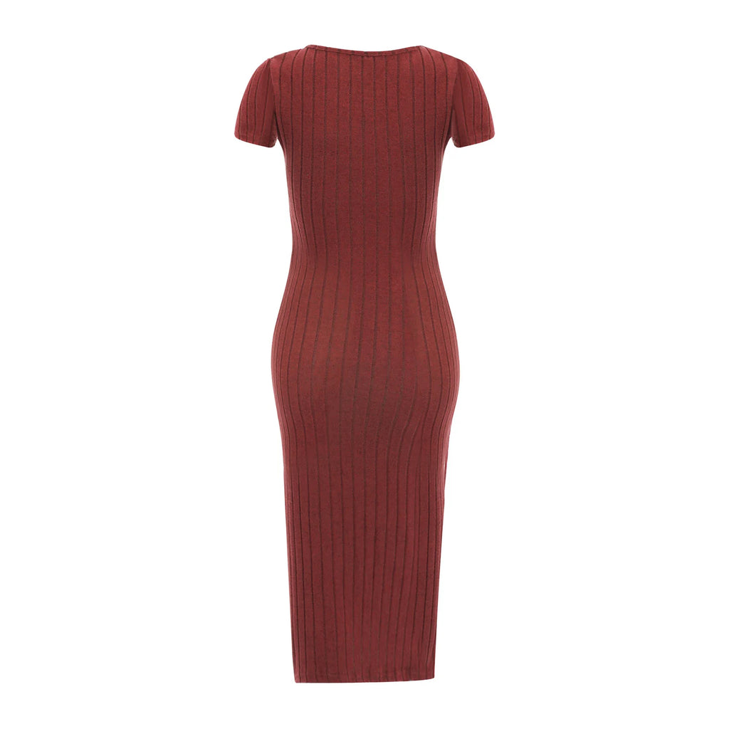 Elegant Maternity Knitted Dress Solid Color Short Sleeve Split Dresses Pregnancy Women Clothes Wedding Party Casual Daily Wear
