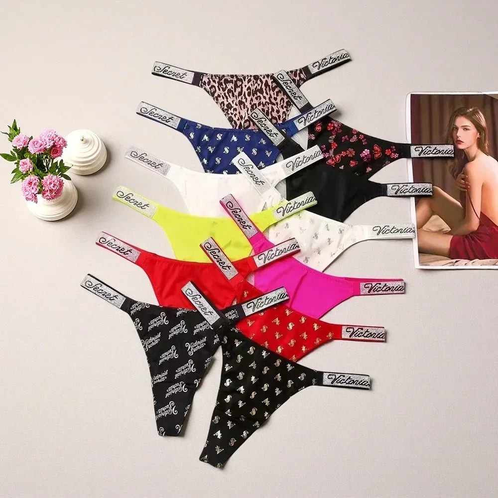 V Classic Women's Sexy Underwear Antibacterial Fashionable Soft with Rhinestones Breathable Panties Women's Underwear
