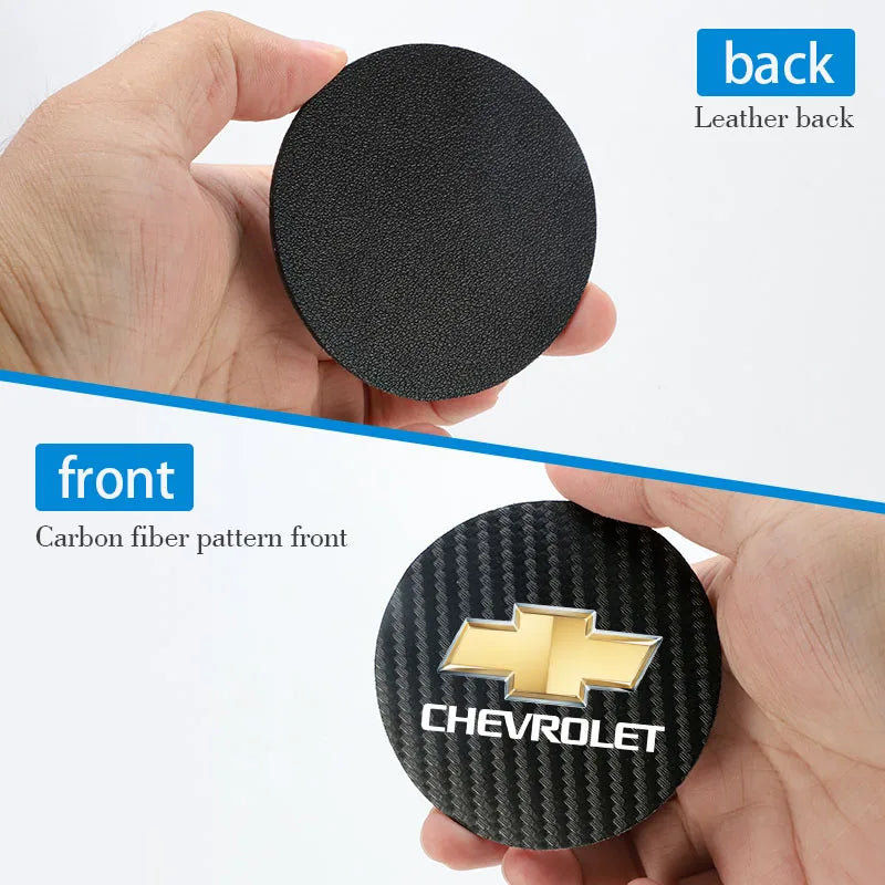 2Pcs Carbon Fiber Car Water Slot Non-Slip Cup Mat For Chevrolet Cruze Sonic Silverado Trax Camaro Captiva Equinox Trailblazer SS