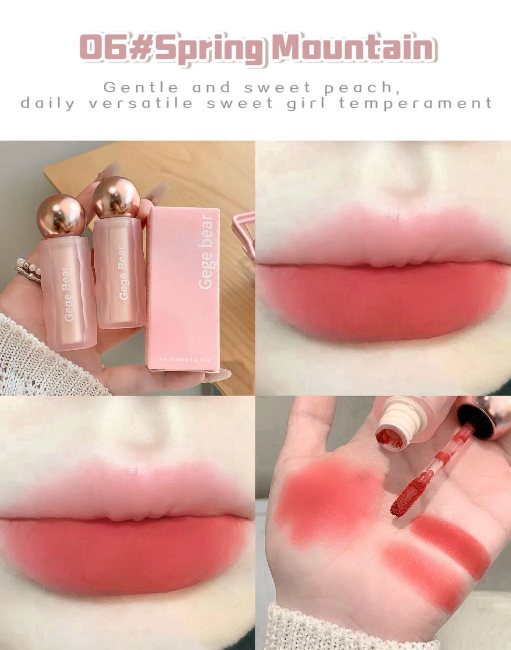 Gege Bear Velvet Matte Lip Mud, Soft, High Pigment for Long-lasting Wear, and Brightening Velvet Matte Finish Lip Color