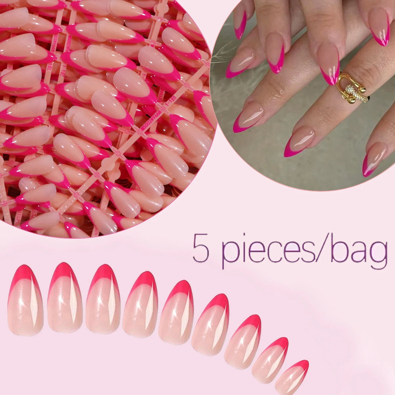 120PCS Press White French Edge Almond False Nails Reusable Acrylic False Nails Whitening Nail Art, Daily Wear Diy