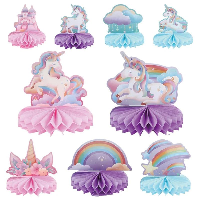 Rainbow Unicorn Honeycomb Ornament Set Rainbow Unicorn Birthday Party Decoration Kids Baby Shower Birthday Party Supplies