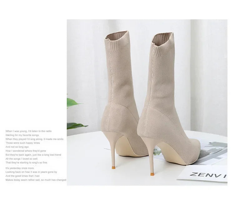 Sexy Sock Boots Knitting Stretch Boots High Heels for Women Fashion Shoes 2024 Spring Autumn Ankle Boots Female
