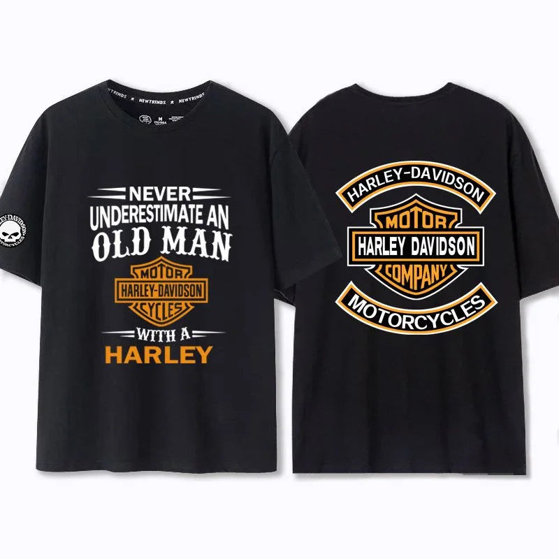 Motorcycle Enthusiasts Cultural Peripheral Printed Men's Short-Sleeved Loose Large Size Cotton T-shirt For Harley Davidson Logo