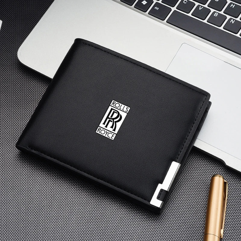 Leather Car LOGO Short Men Wallet Purse With Card Holder License for Rolls-Royce Cullinan Phantom Ghost Wraith Dawn Accessories