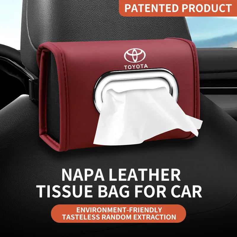 Toyota car tissue box holder flip-top design hanging car seat back tissue box PU leather high quality