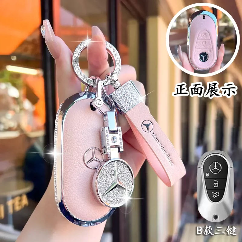 Full Wrap Rhinestone Key Fob Shell Fit Mercedes Benz GLE GLB GLS W206 W214 Smart Key Shiny Diamond Key Cover Car Decoration Gift