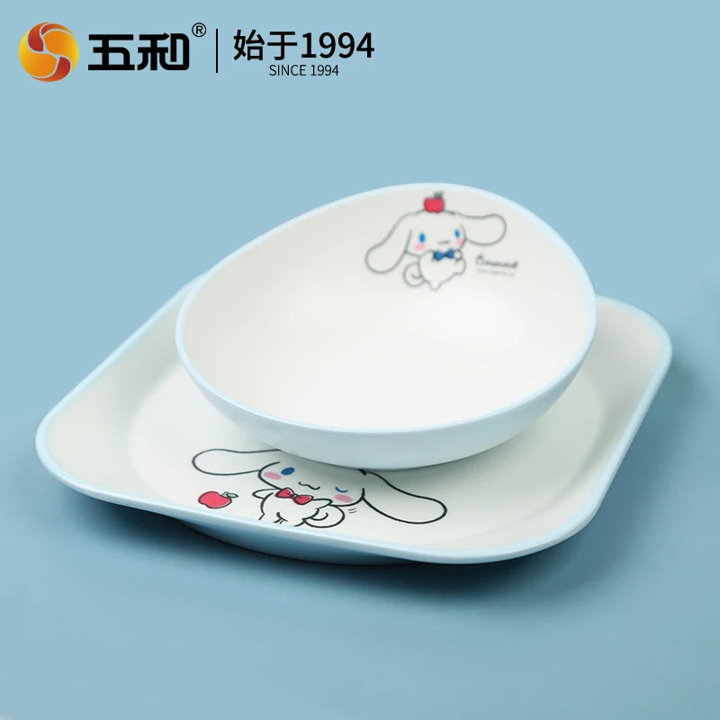 For Sanrio Cinnmoroll Children Tableware Cartoon Soup Spoons Anti-Fall Dining Plates Salad Bowls Water Cups Food-grade Tableware