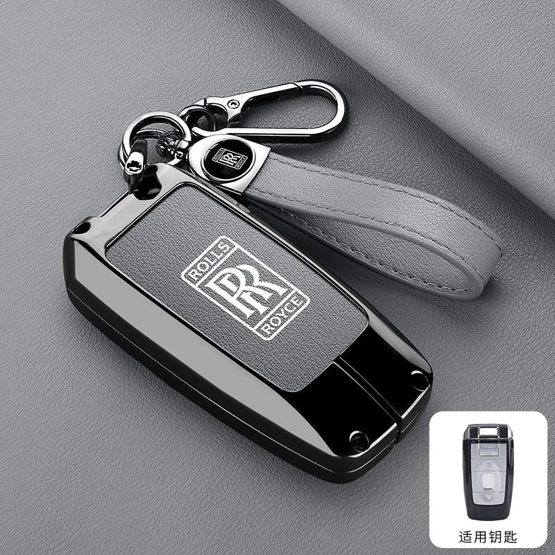 Zinc Alloy Leather Car Smart Remote Key Case Cover Shell For Rolls-Royce Cullinan Phantom Ghost Wraith Dawn Keychain Accessories