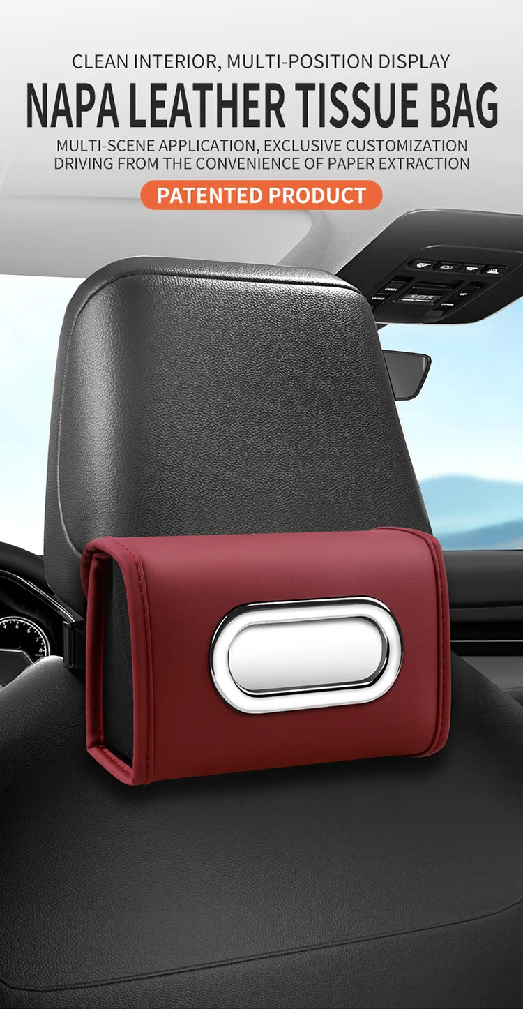 Toyota car tissue box holder flip-top design hanging car seat back tissue box PU leather high quality