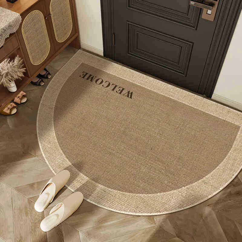 Semi-Circular Minimalist Crystal Velvet Door Mat, Non-Slip Home Floor Mat, Porch Mat, Bathroom Mat