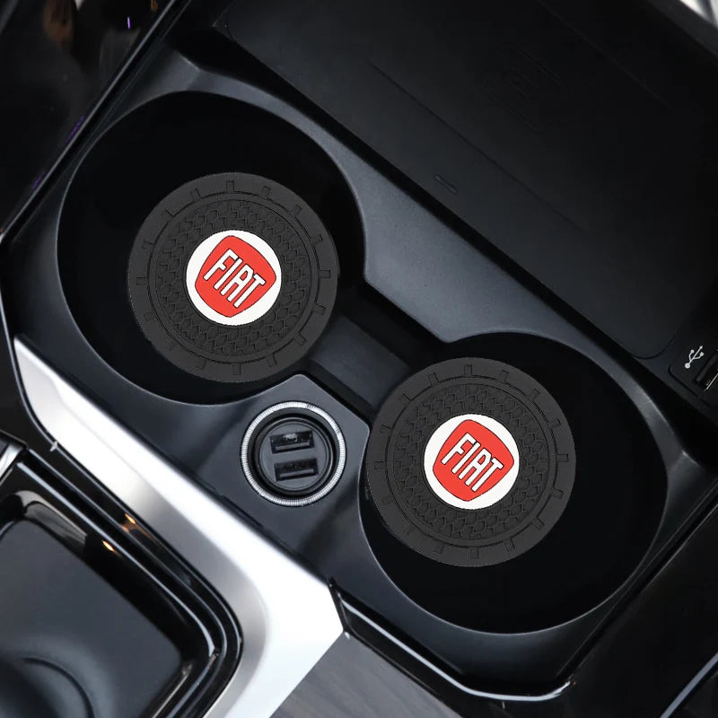 2Pcs Car Logo Silicone Water Cup Pad Cushion For Fiat Abarth 500 Tipo FR Panda Argo Freemont Viaggio Bravo Punto Doblo Pulse