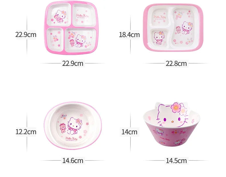 For Cherry Blossom Hello Kitty Tableware Baby Complementary Food Bowls BPA-Free Dining Plates Rice Bowl Cartoon Divided Plates