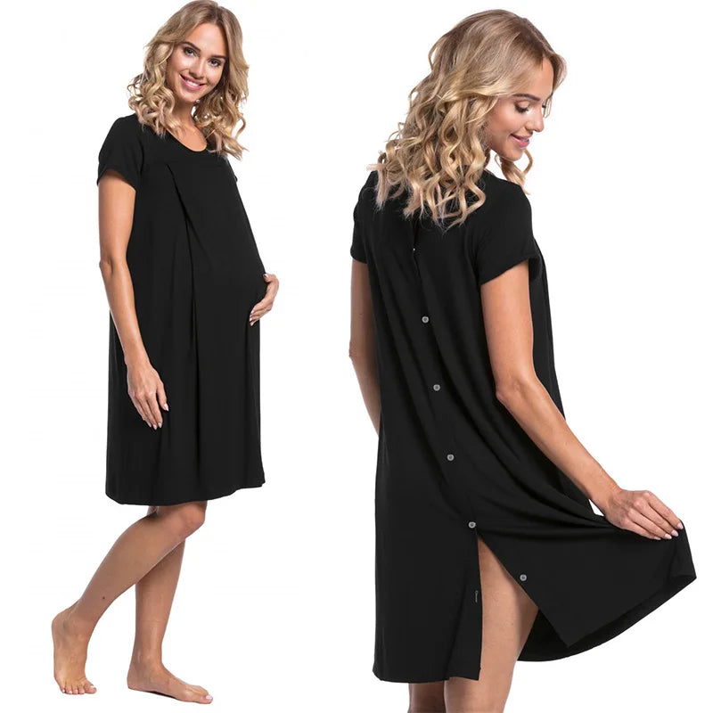 European And American Maternity Hospital Dress With Hidden Side Openings For Nursing Care Short Sleeves
