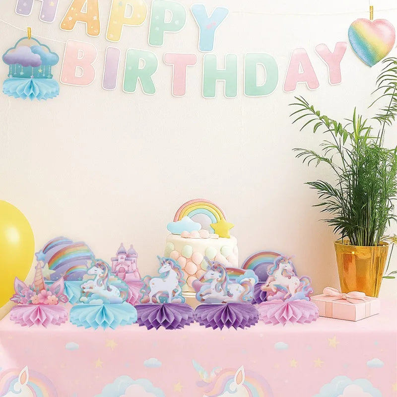 Rainbow Unicorn Honeycomb Ornament Set Rainbow Unicorn Birthday Party Decoration Kids Baby Shower Birthday Party Supplies