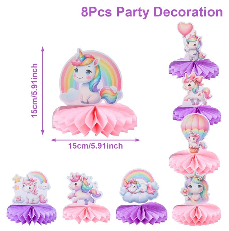 Rainbow Unicorn Honeycomb Ornament Set Rainbow Unicorn Birthday Party Decoration Kids Baby Shower Birthday Party Supplies