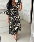 Boho Spring Summer Cotton Long Dress Printed Elegant Women Dresses Elastic Waist Vestidos Female Casual Half Sleeve A-line Dress