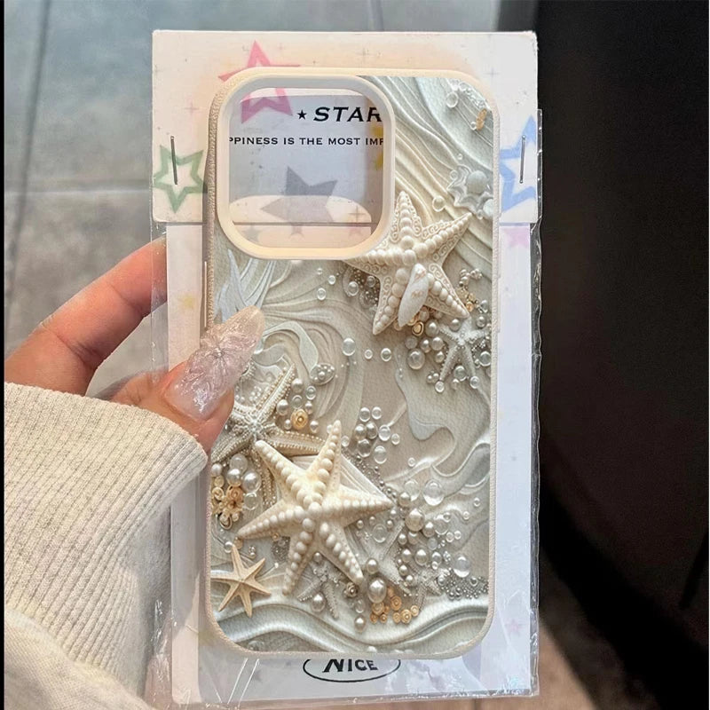 Starfish Pearl Decorated Print Phone Case For iPhone 16 Case iPhone 17 15 13 11 14 12 Pro Max 16 Plus XS X XR 16E Soft TPU Cover