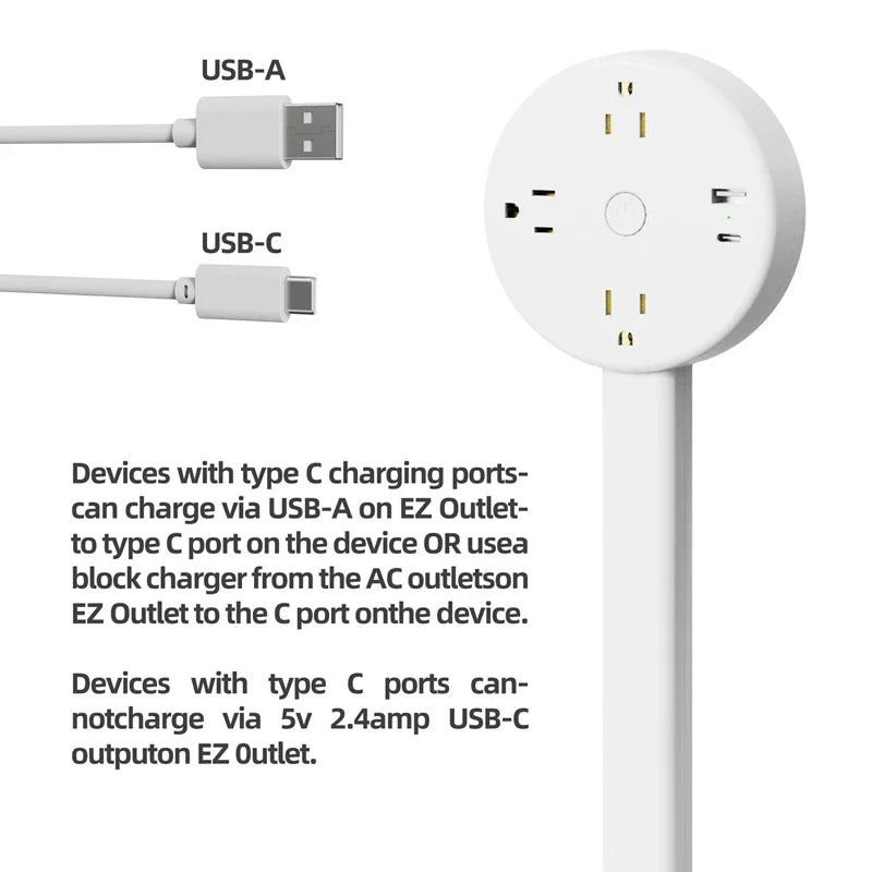 Rotates 180° Electrical Outlet Extender Adjustable Length Extension Cable US Plug Home Wall Desktop Ground Electric Socket