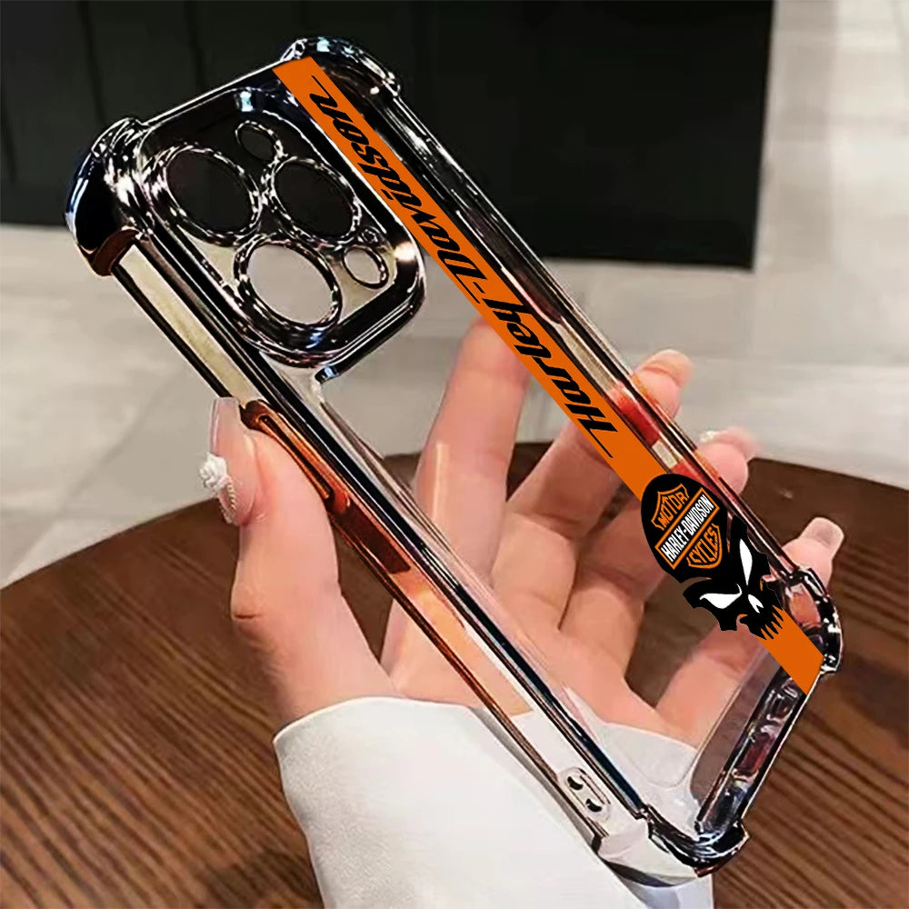 Luxury Skull Y-Harleyes Motorcycles Plating Phone Case For iPhone 17 16e 16 15 14 13 12 11 Pro Max 8 Air Plus Anti-Fall Airabag