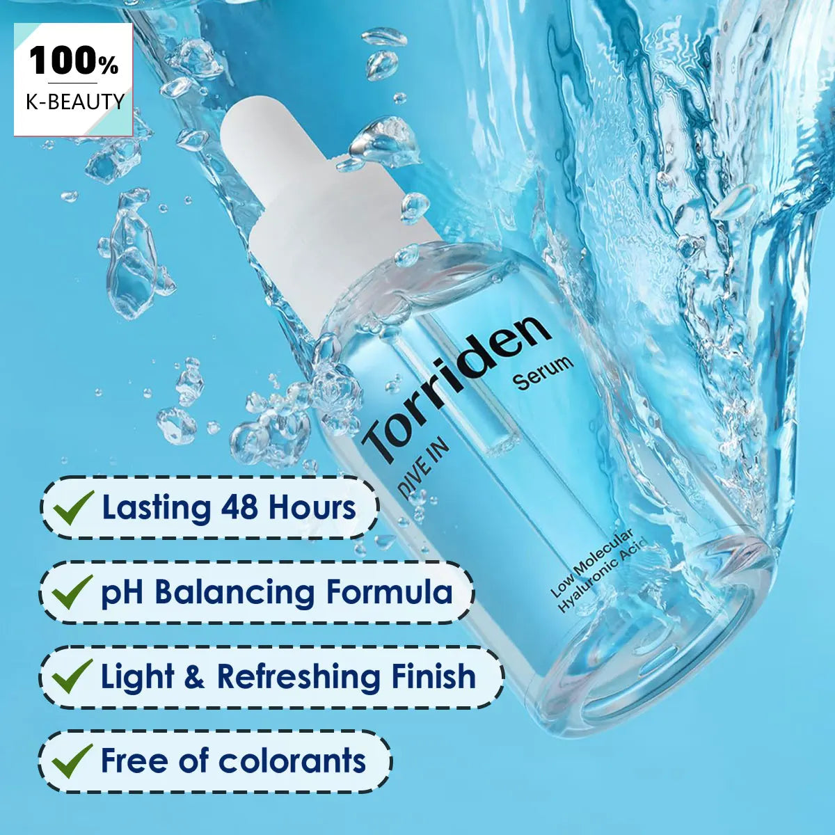 Torriden DIVE-IN Low-Molecular Hyaluronic Acid Serum 50ml,Refreshing&Non-Sticky,Barrier Strengthening,K-Beauty,Korean Makeup