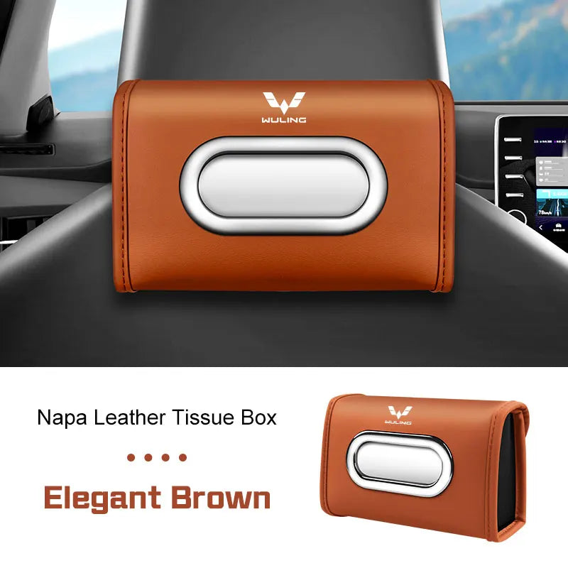 for Baojun 510 730 360 560 RS-5 530 630 Wuling Hongguang S Leather Car Tissue Bag Seat Back Hanger Kleenex Case Visor Napkin Box