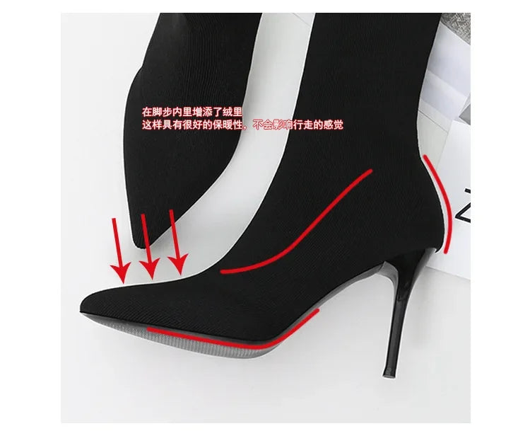 Sexy Sock Boots Knitting Stretch Boots High Heels for Women Fashion Shoes 2024 Spring Autumn Ankle Boots Female