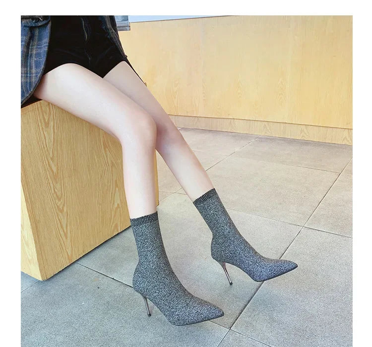 Sexy Sock Boots Knitting Stretch Boots High Heels for Women Fashion Shoes 2024 Spring Autumn Ankle Boots Female