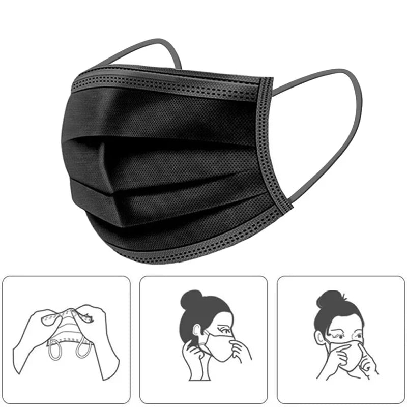 50Pcs 3-layer Mask Face Masks Melt Blown Cloth Disposable Safety Anti-Dust Protective Masks Blue Adults Non-wove Masque