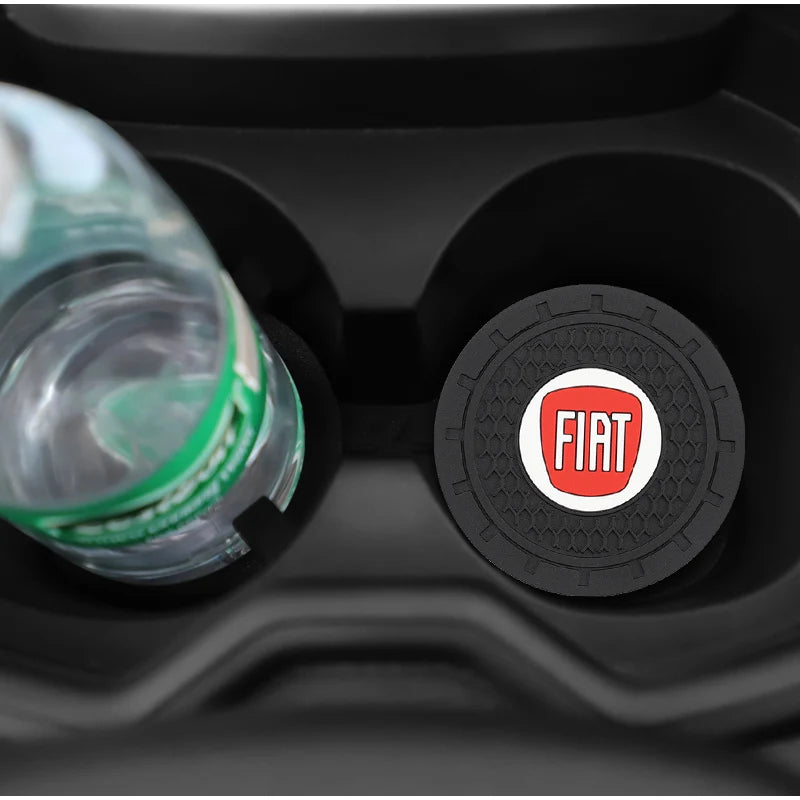 2Pcs Car Logo Silicone Water Cup Pad Cushion For Fiat Abarth 500 Tipo FR Panda Argo Freemont Viaggio Bravo Punto Doblo Pulse