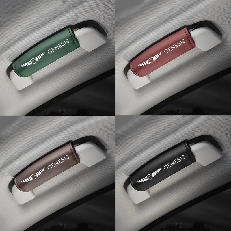 Leather Car Roof Armrest Pull Cover Handle Gloves Protection Car Accessories For Genesis Coupe Logo G70 G90 G80 GV60 GV70 GV80