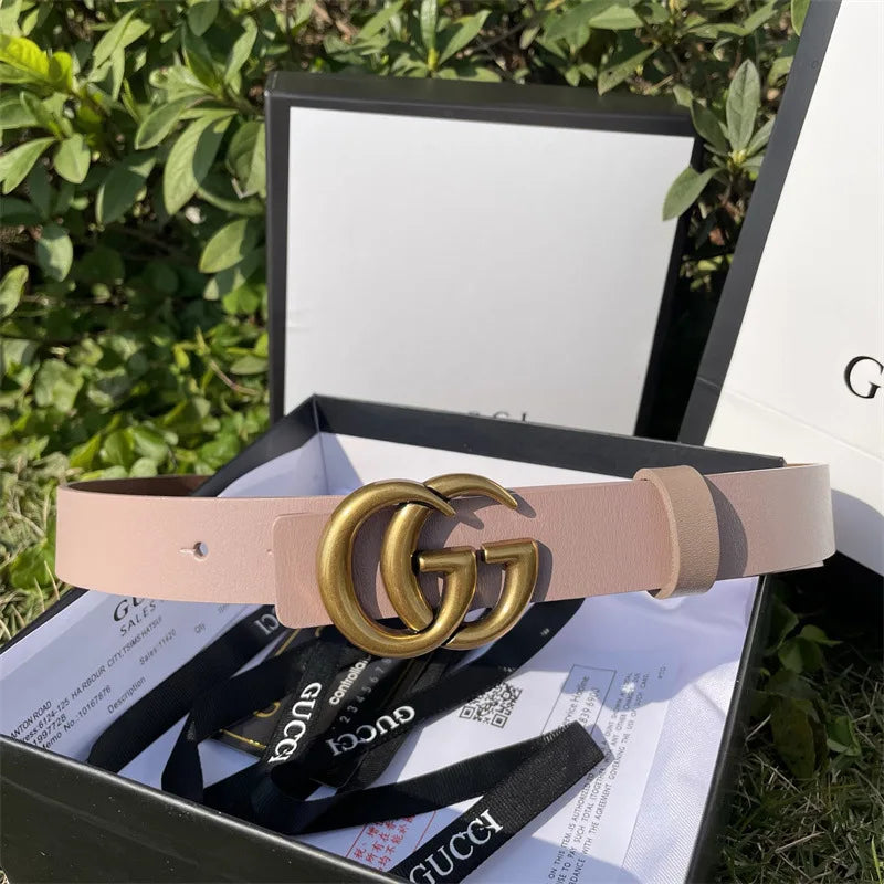 Pure Cowhide Leather Ladies Belt Antique Letter G Casual Retro Style Fashionable All-Match Width 2-4cm Alloy Buckle Fastener