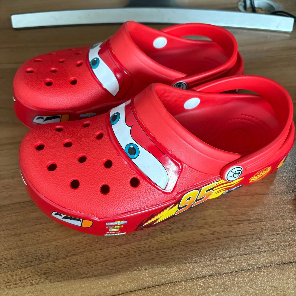 New Disney McQueen Pix Cartoon Solid Color Waterproof Anti Slip Hole Outdoor Sandals Casual Sandals Adult Anime Accessories