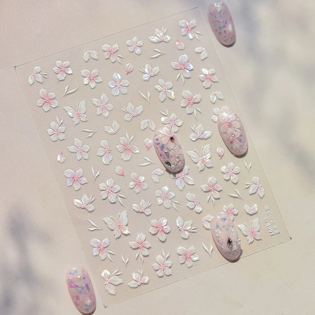 Embossed Flower Pink Butterfly Lucky Peach Blossom Chic Spring Petal 5D Soft Relief Adhesive Nail Art Stickers Manicure Decals