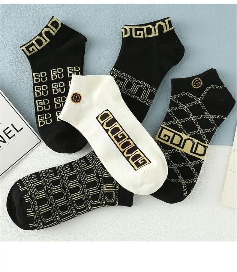 10 Pairs Men's Trendy Short Socks Summer Breathable Geometric Pattern Ankle Socks Luxury Designer Brand Fashion Low Cut Socks