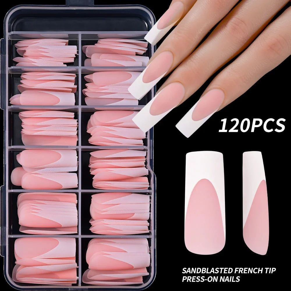 360/120pcs Light Pink Almond Press On Nails Glossy White French Fake Nail Simple Full Cover Fake Nails Soft Gel Nail Tips