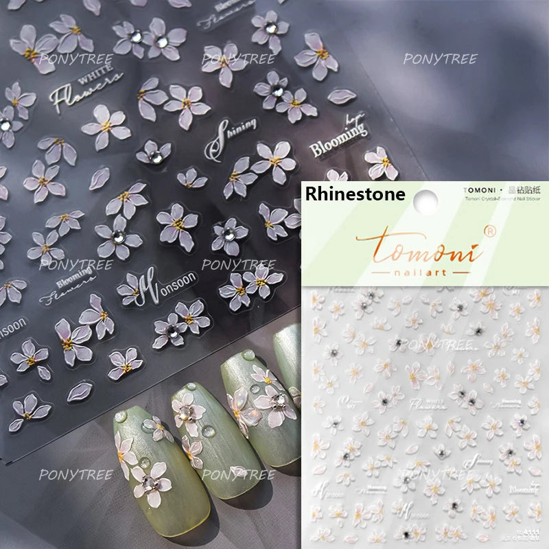 Embossed Flower Pink Butterfly Lucky Peach Blossom Chic Spring Petal 5D Soft Relief Adhesive Nail Art Stickers Manicure Decals