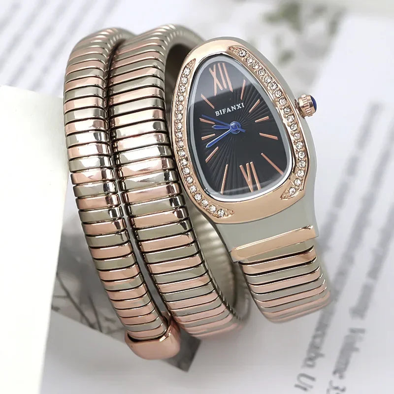 Gold Sliver Unique Creative Snake Shaped Design Bracelet Watch Women Quartz Watch Luxury Bangle Watches Ladies Clock AAA Watch