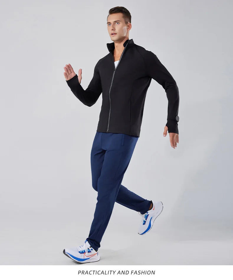 Men's Women's Marathon Running Training Jackets Thumb Holes Watch hole Stand collar Fitness Winter Jogging Training Zipper Coat