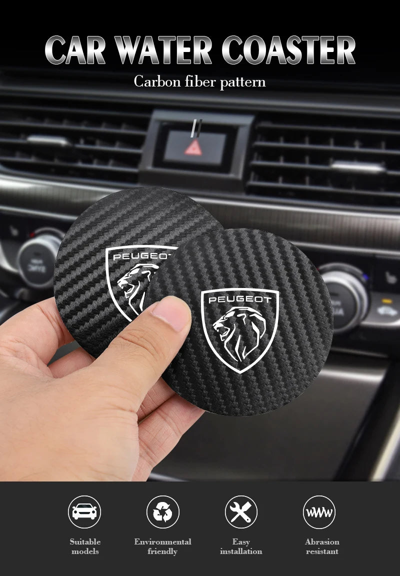 2Pcs Car coaster water anti slip pad silicone waterproof interior accessories For New Peugeot 206 208 207 3008 308 2008 107 508