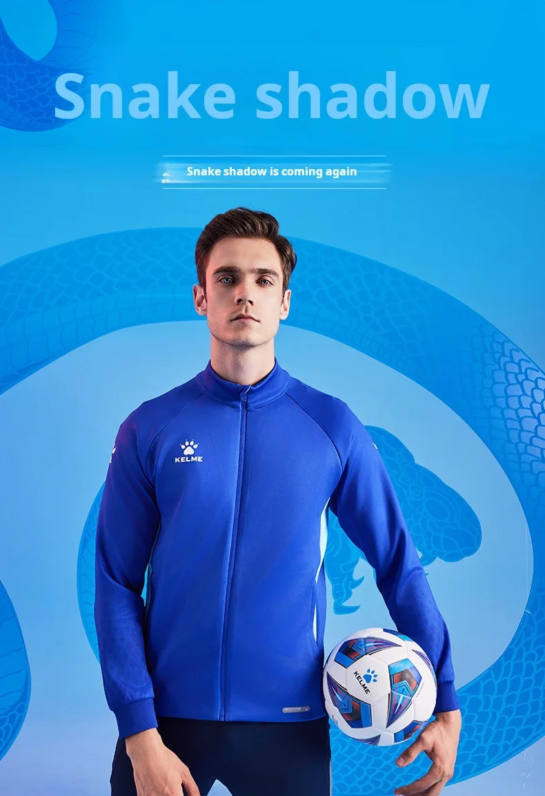 Kelme Men's Football Training Jacket Outdoor Windproof Stand Collar Knitted Jacket Running Sports Training Jacket