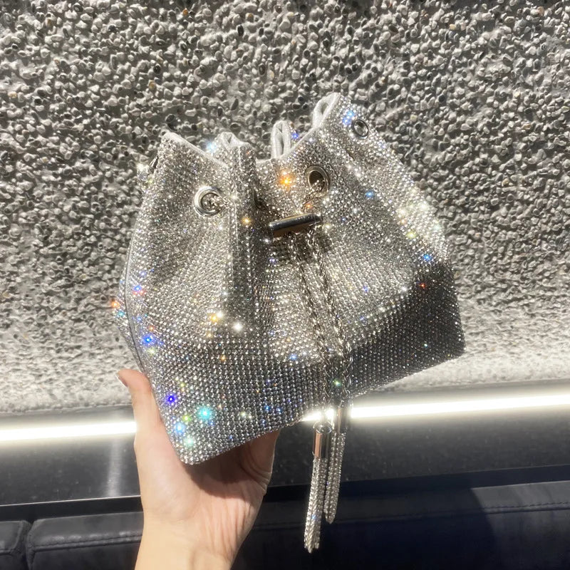 silver clutch bag Luxury Designer Women's Barrel Sparkling Rhinestone Banquet Bag Tassel wallet woman party High Quality Chain